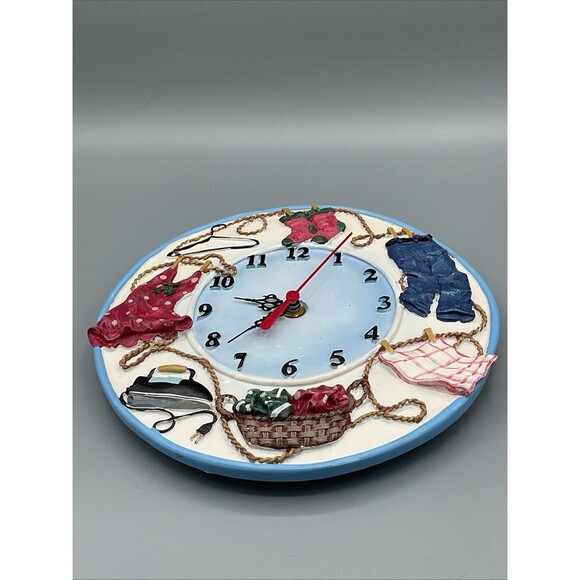 American Country Style. Resin Han Painted Laundry Room Clock.9.75” Diameter,Vtg - Picture 13 of 13